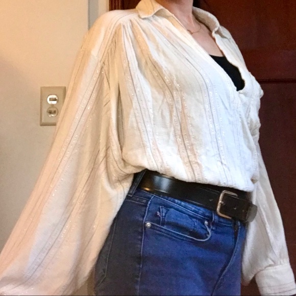 Free People Tops - Sold Free People Metallic Balloon Sleeve Blouse